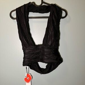 black ruffled halter top